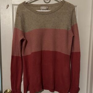 Ann Taylor 100% 2 ply cashmere Colorblock Sweater in Beige, light Pink, and cora